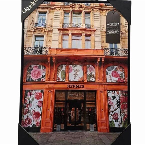 Glossita Embelished Art Hermes Floral Storefront Vinyl Canvas Framed Wall Decor